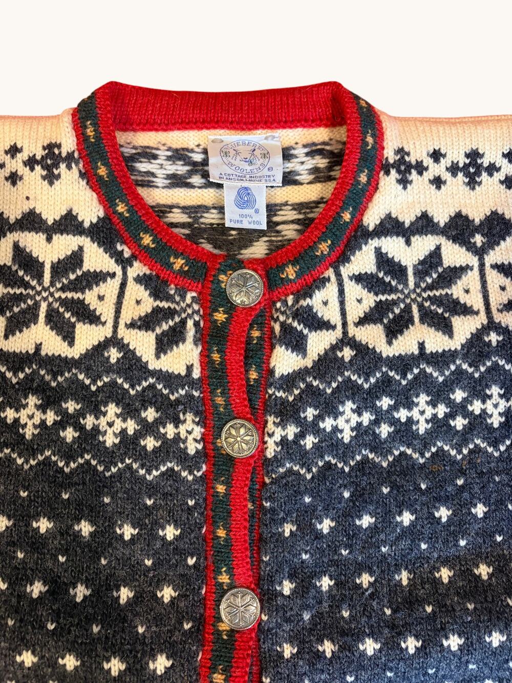 BLUEBERRY WOOLENS Vintage Women's 100% Pure Wool Fair Isle Cardigan MEDIUM